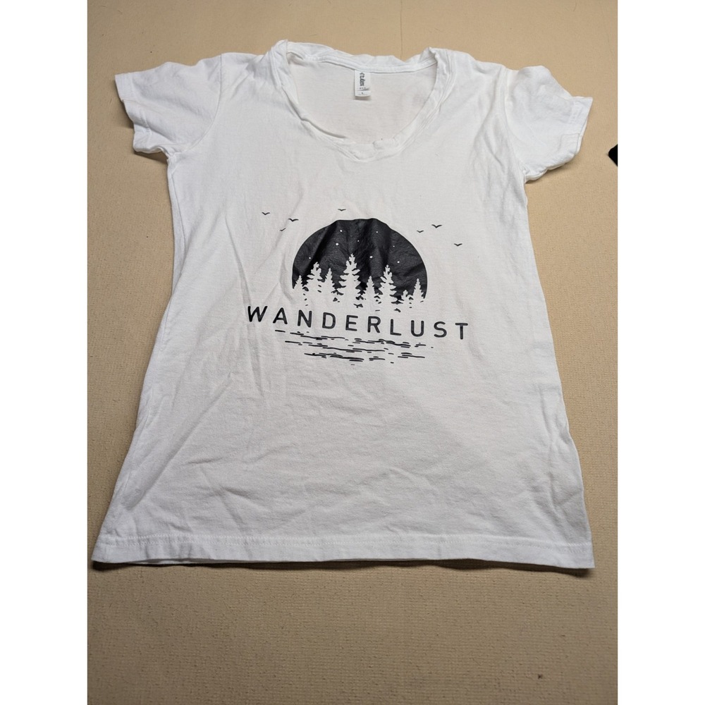 Tultex Girl's T Shirt Size Large White Wanderlust Logo Forest Night time